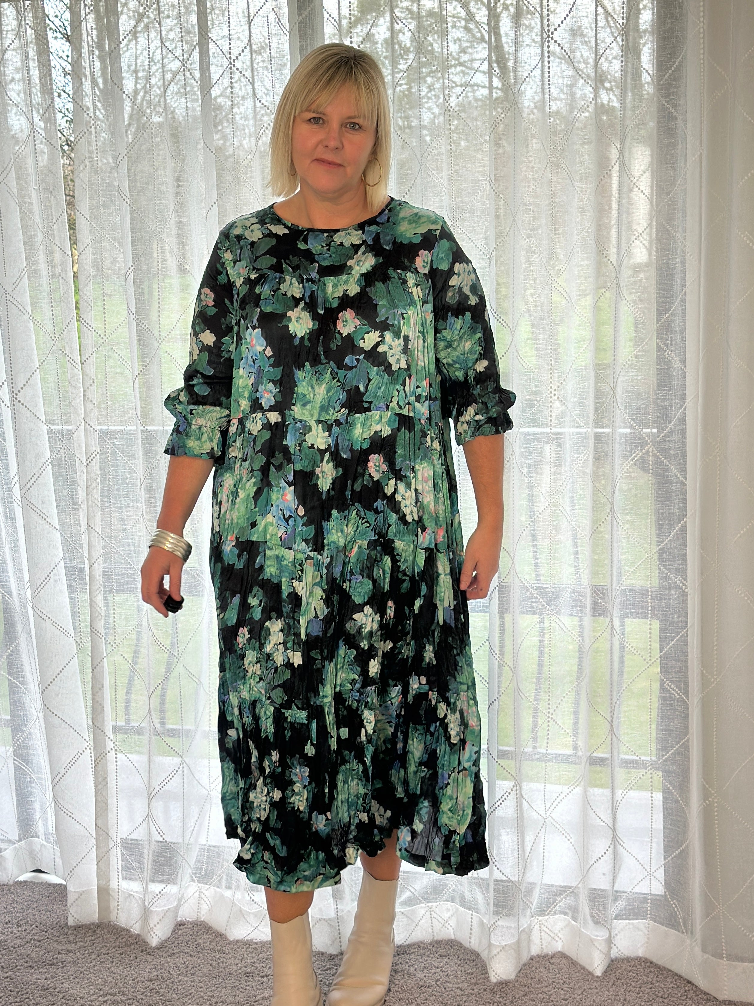 Cascade Dress -Seafoam Flowers