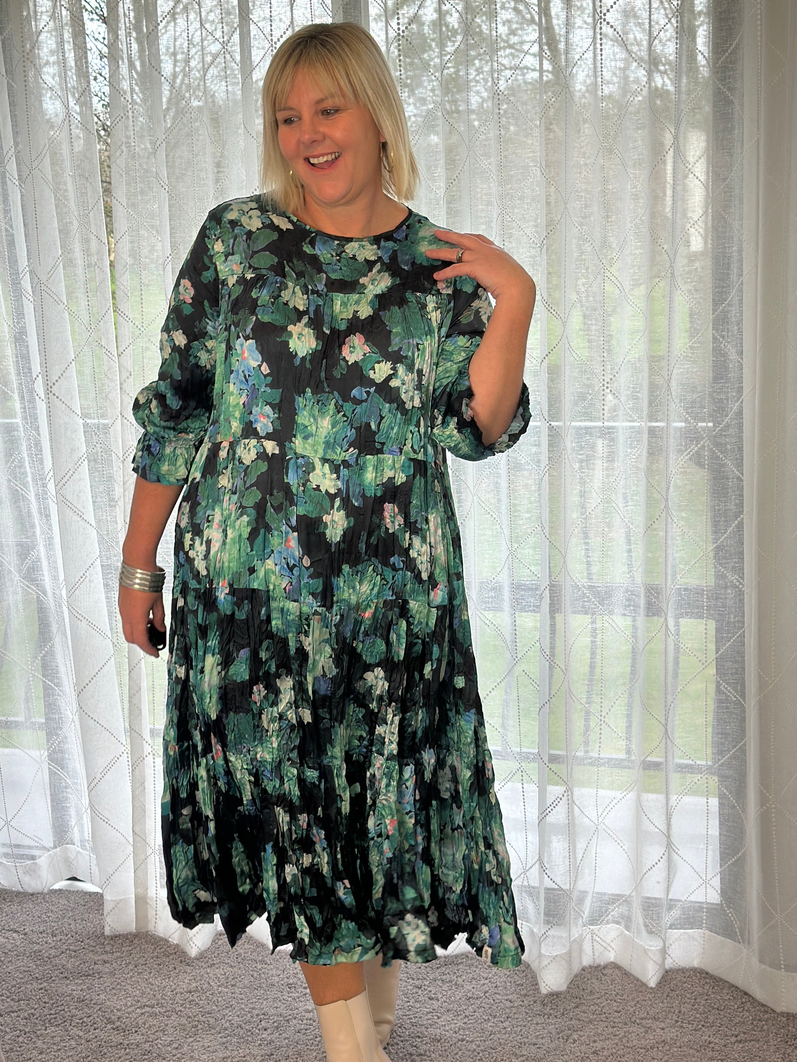 Cascade Dress -Seafoam Flowers