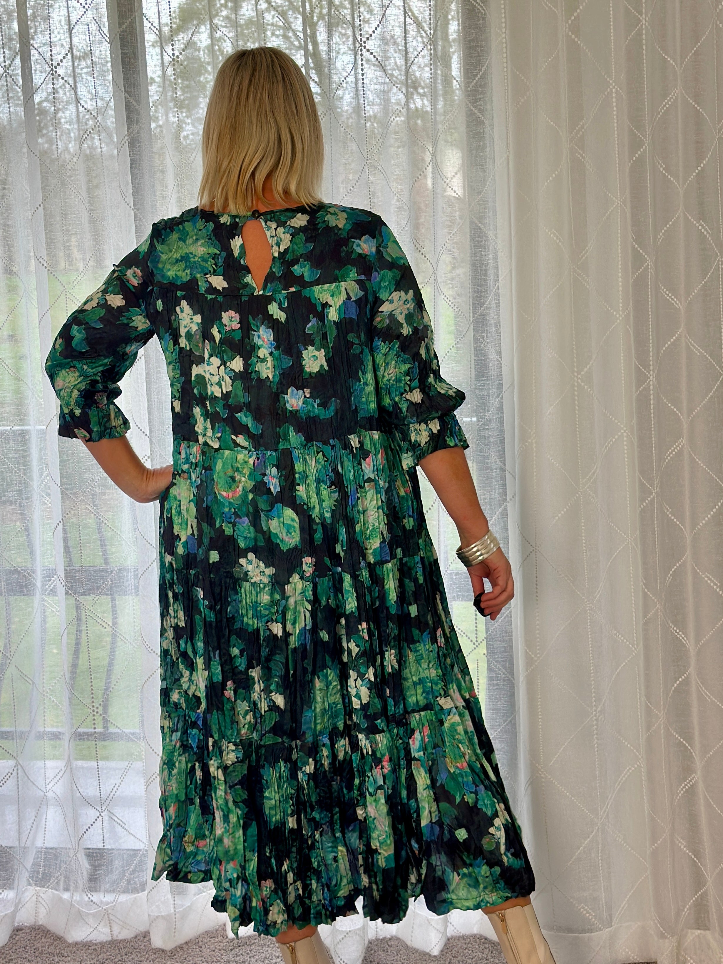 Cascade Dress -Seafoam Flowers