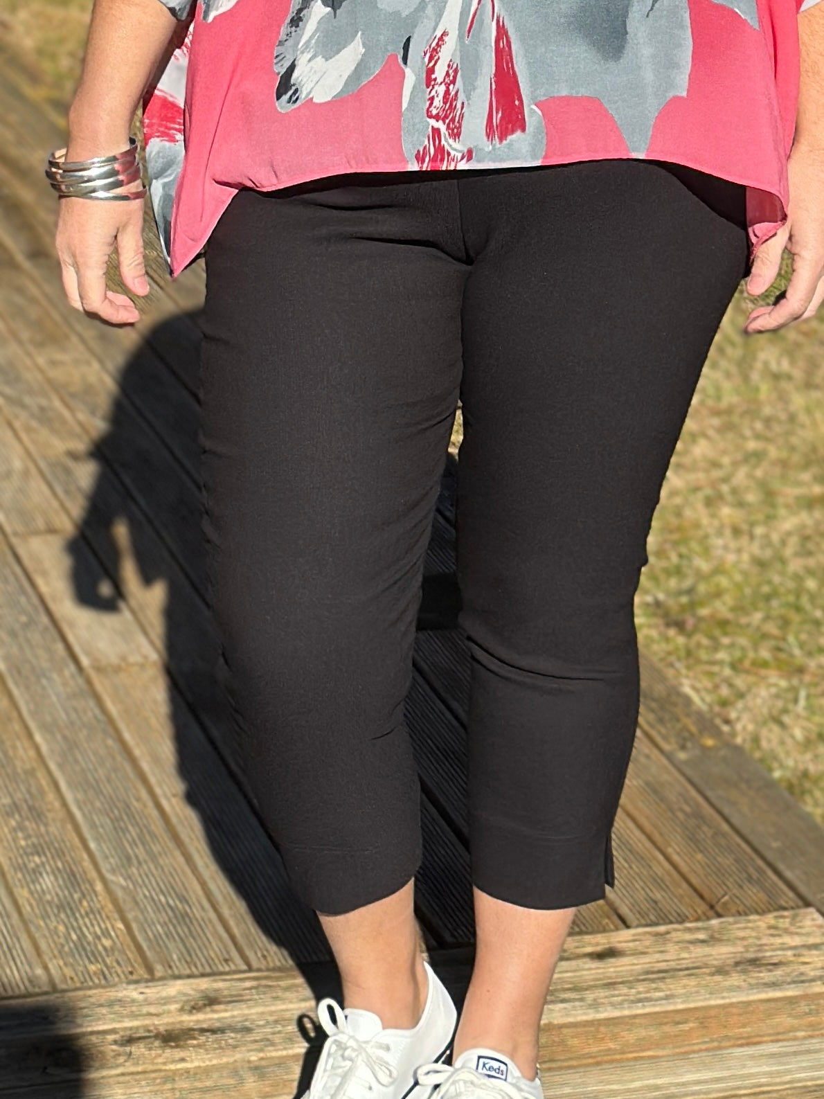 Textured Black Capri Pants