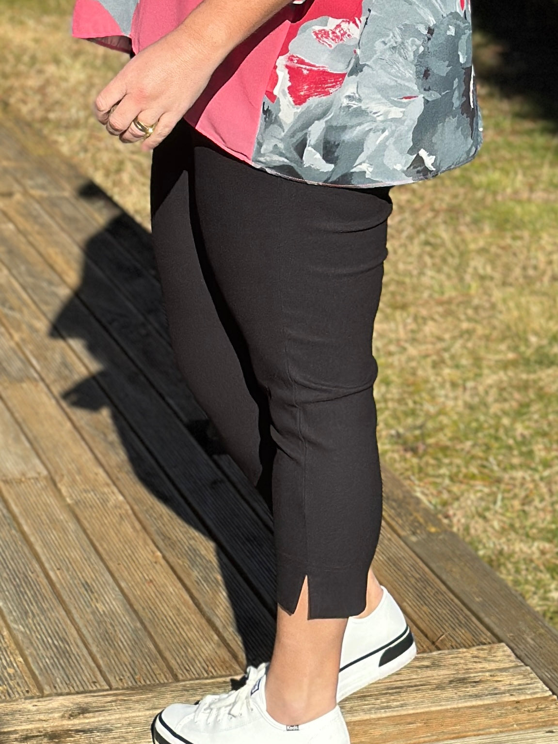 Textured Black Capri Pants