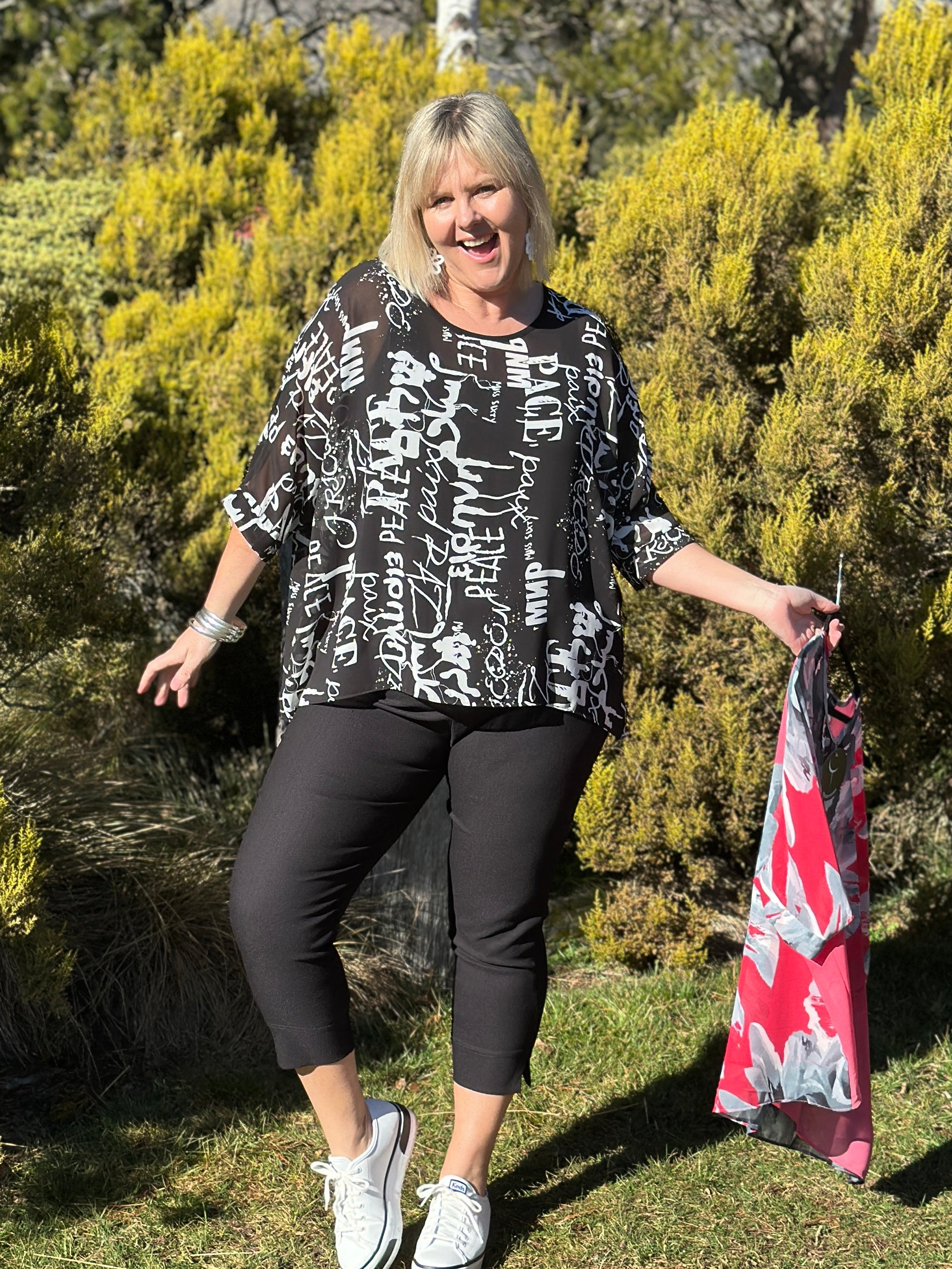 Textured Black Capri Pants