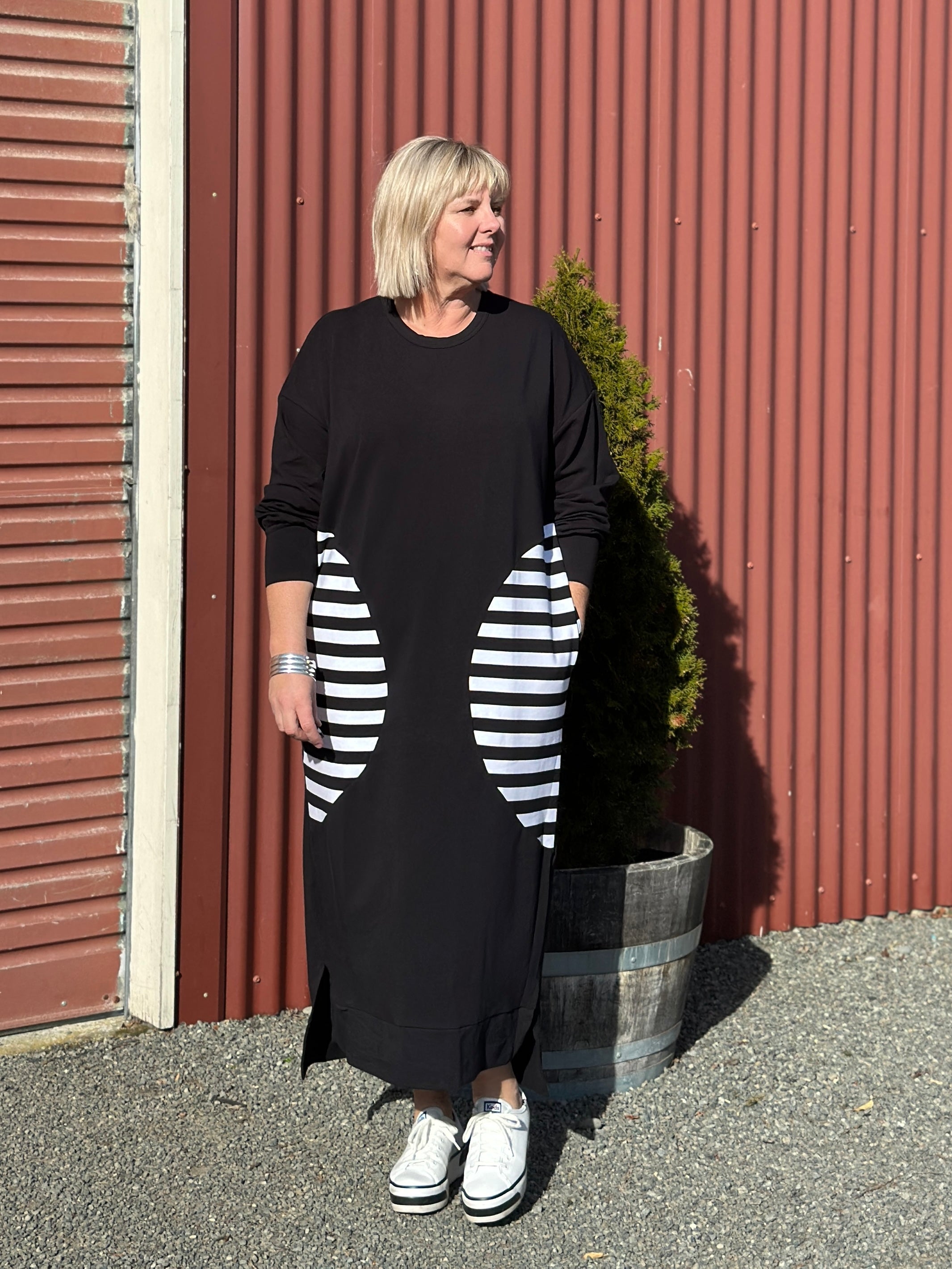 Crescent Dress- Stripe Pocket