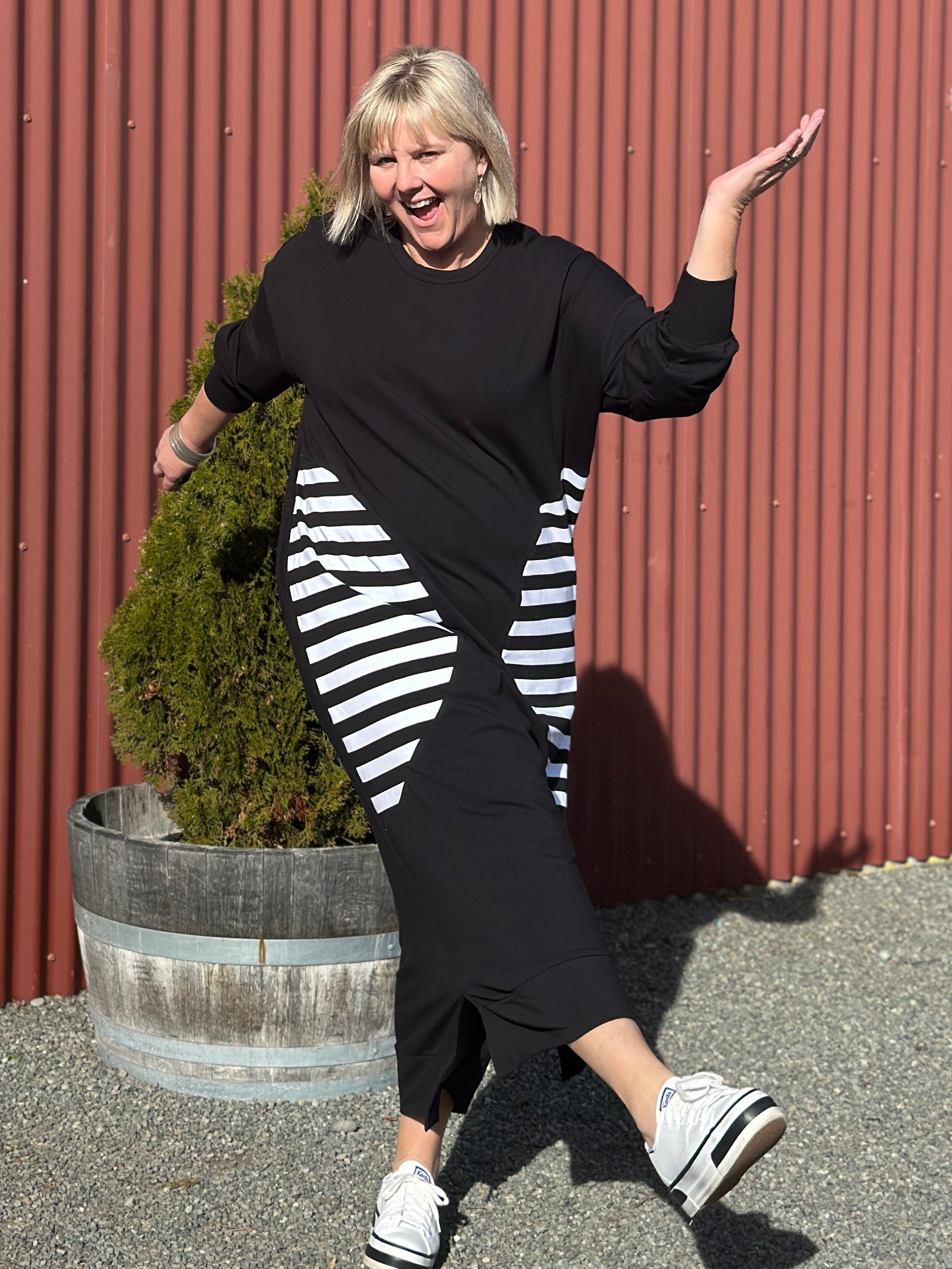 Crescent Dress- Stripe Pocket