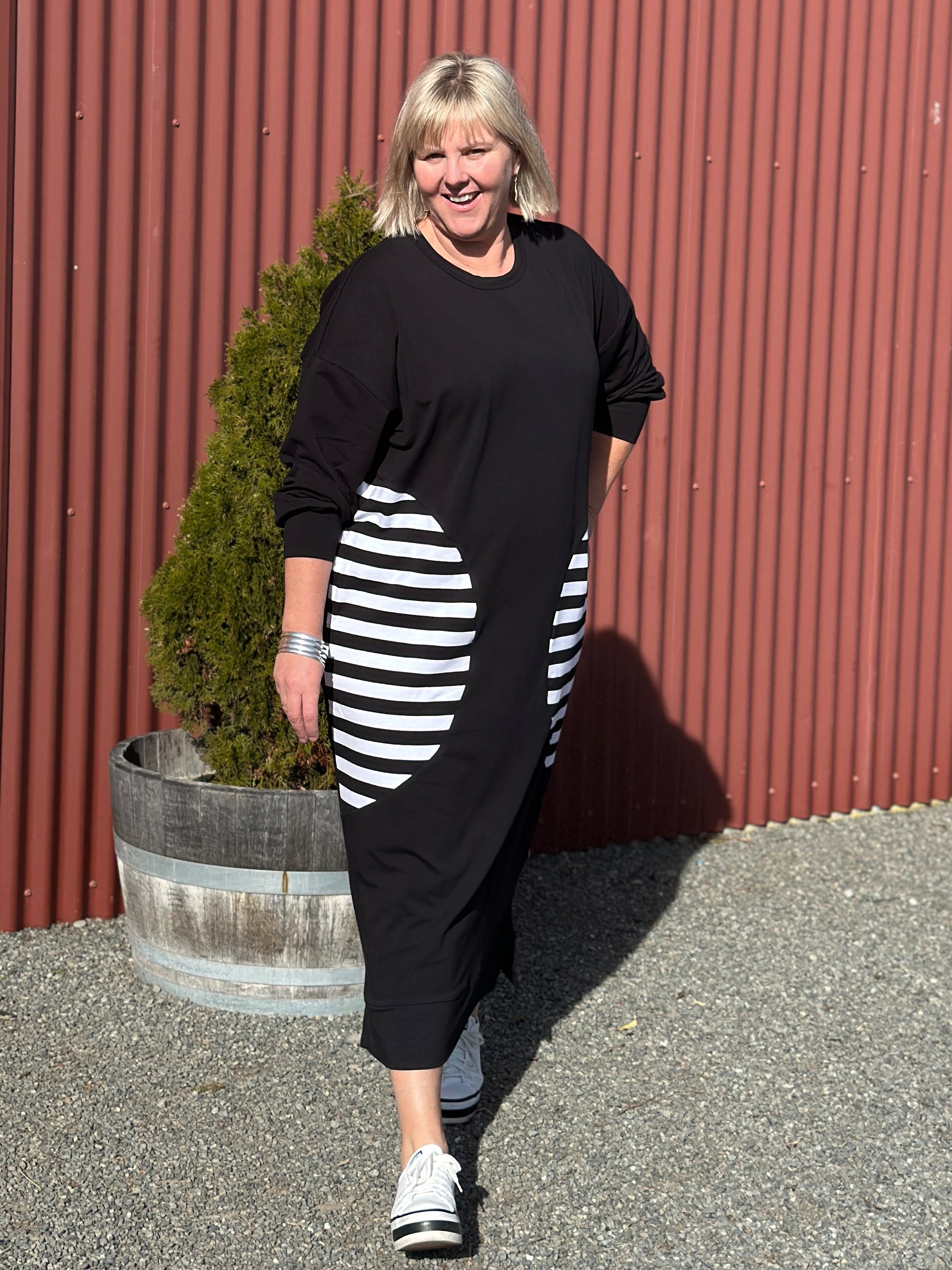 Crescent Dress- Stripe Pocket