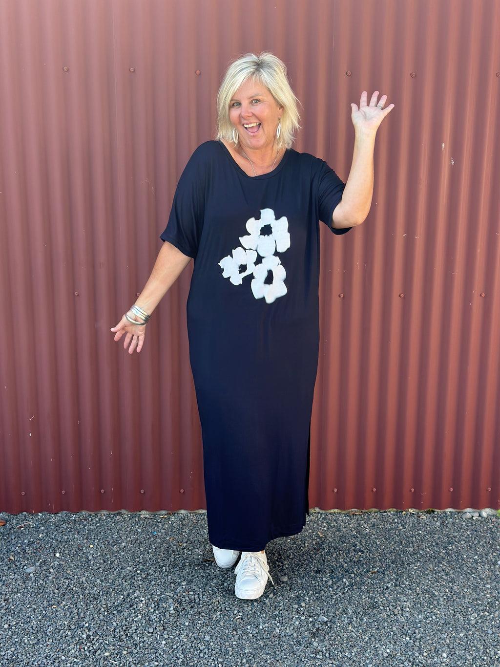 Navy Tee Dress - White Bouquet