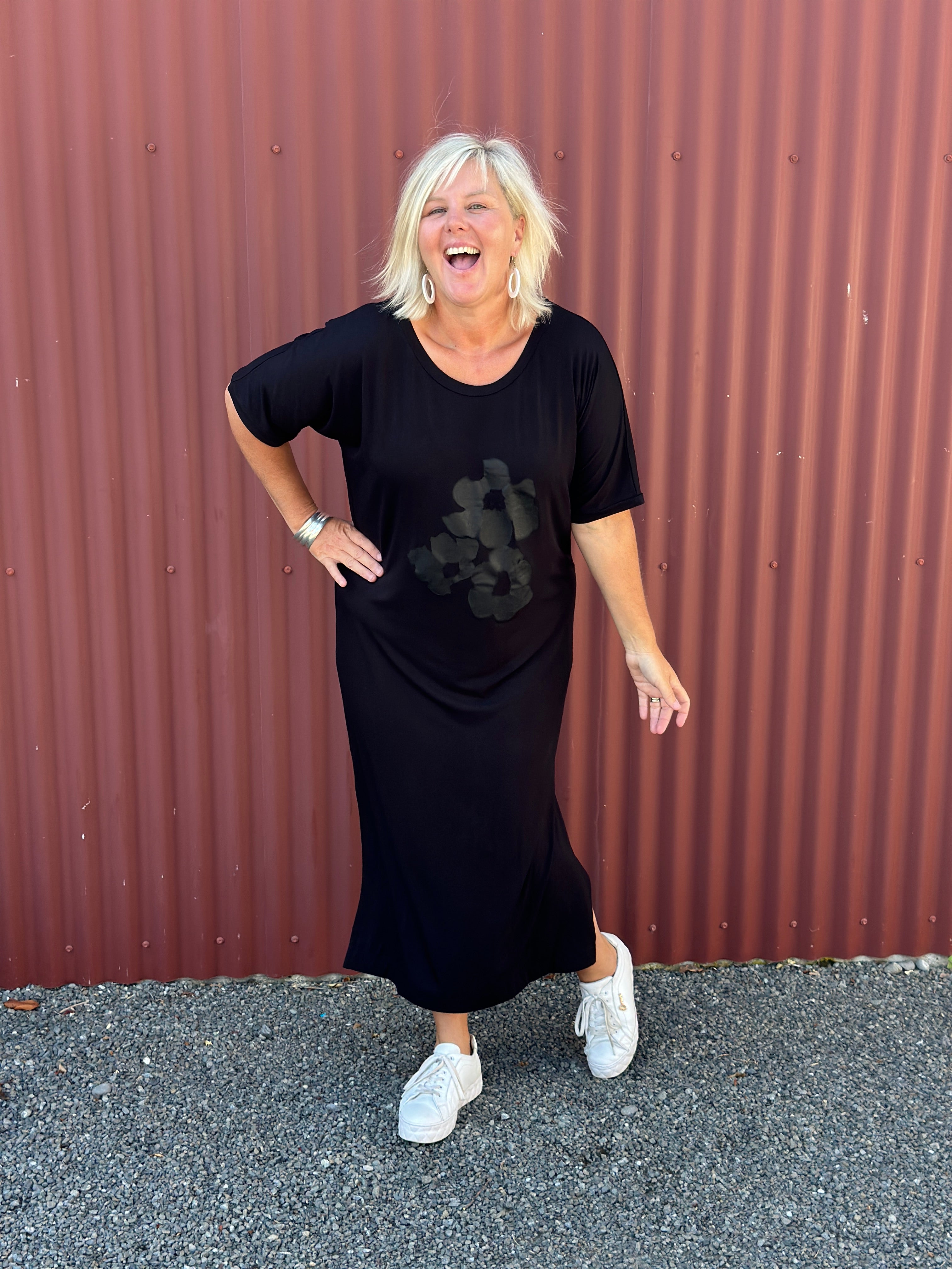 Black Tee Dress - Black Bouquet