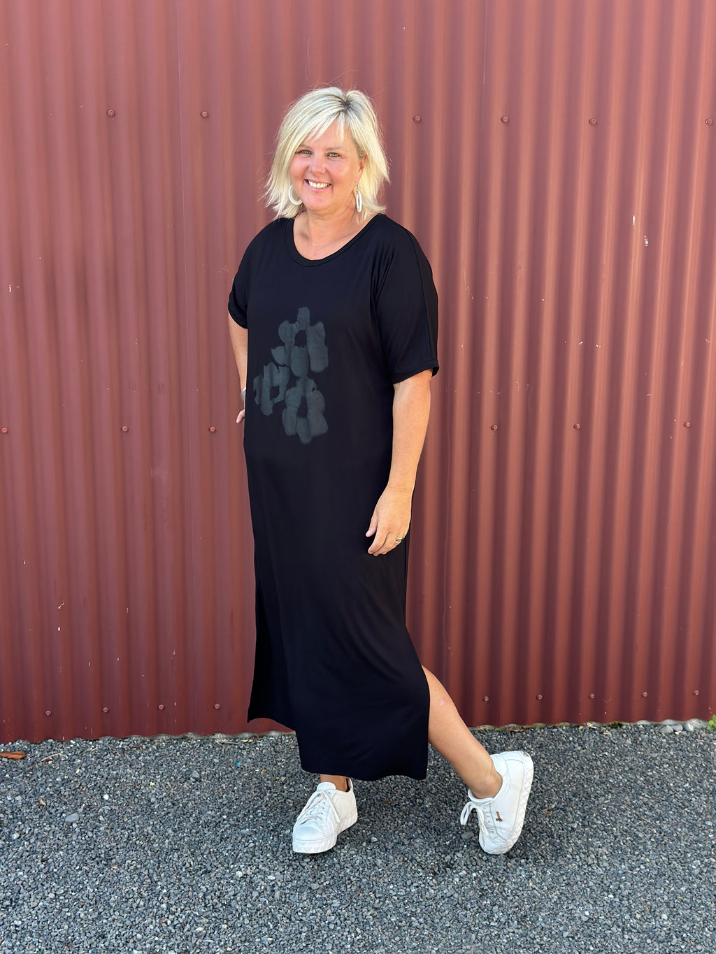 Black Tee Dress - Black Bouquet