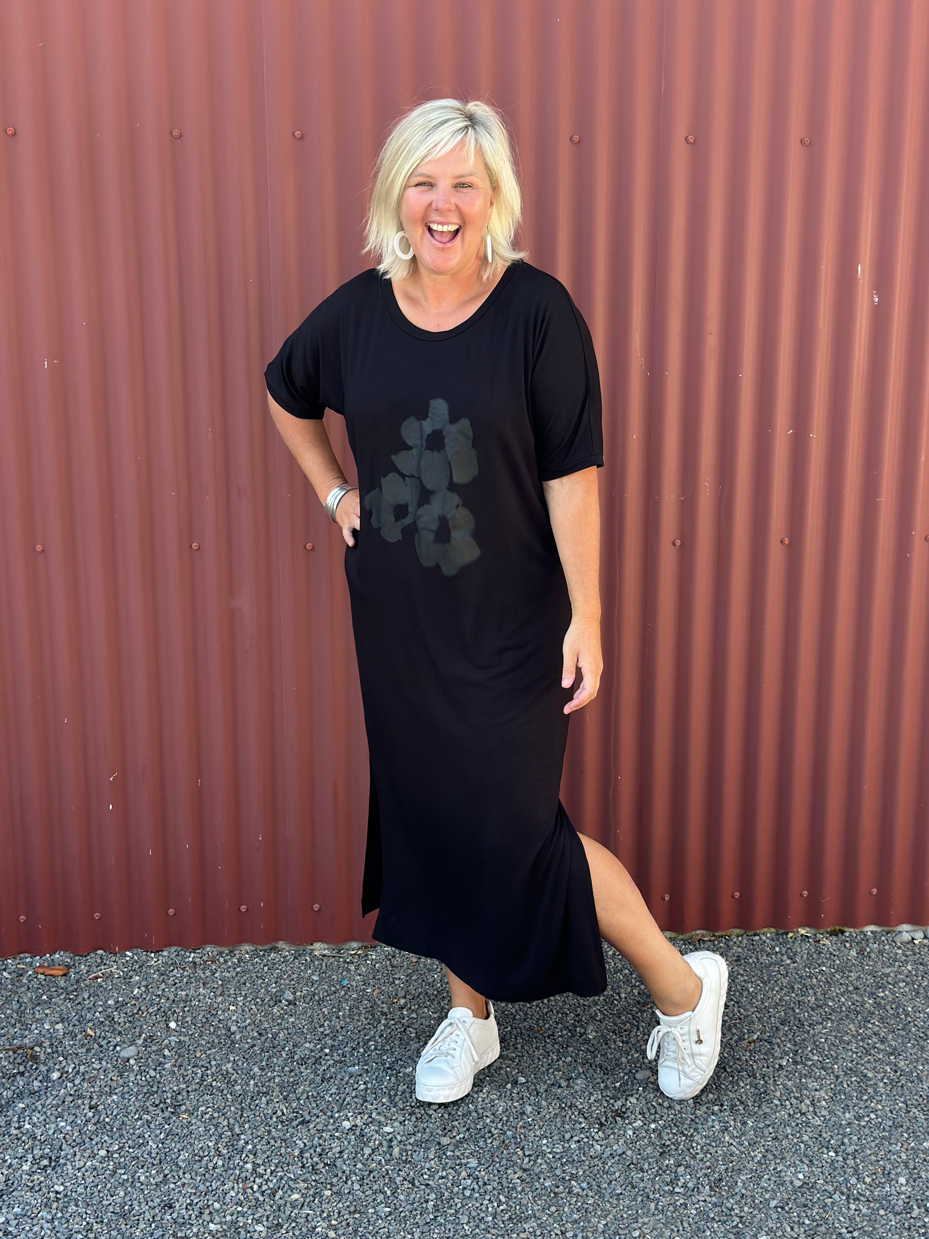 Black Tee Dress - Black Bouquet