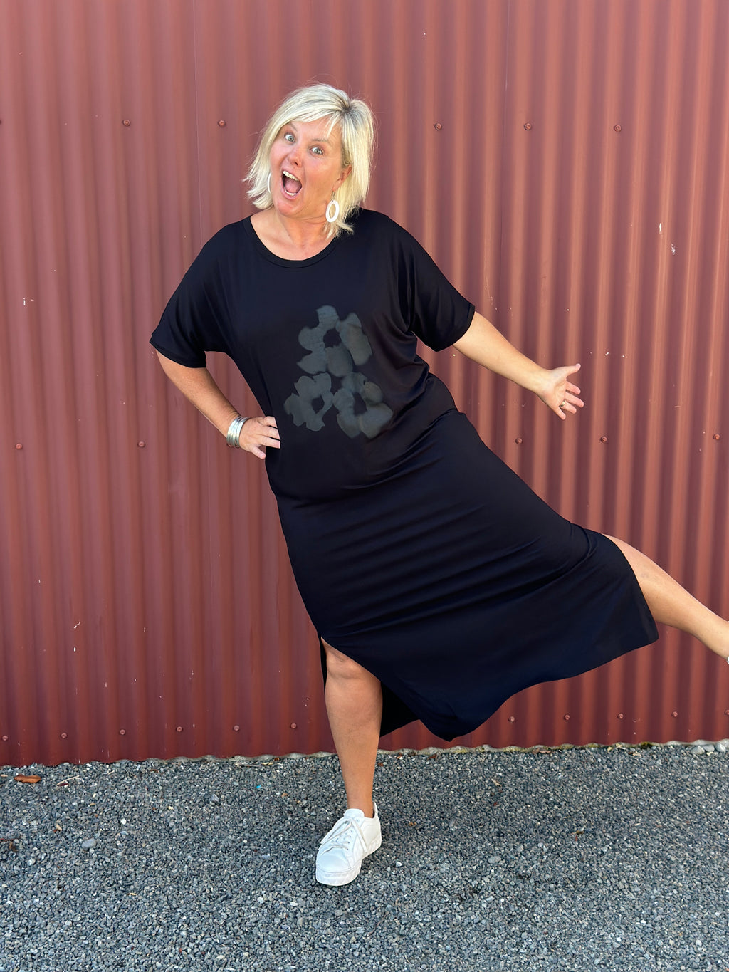Black Tee Dress - Black Bouquet