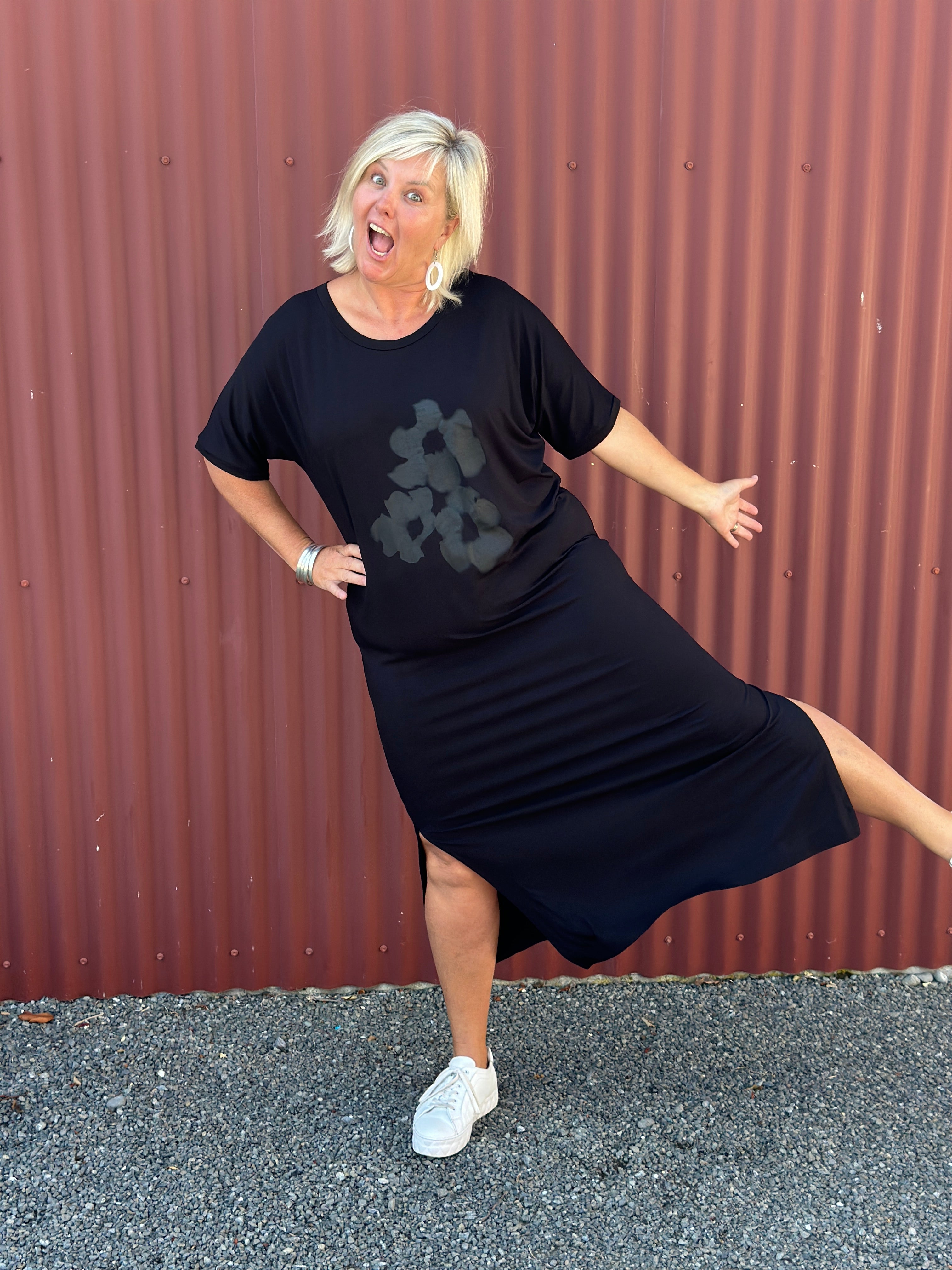 Black Tee Dress - Black Bouquet
