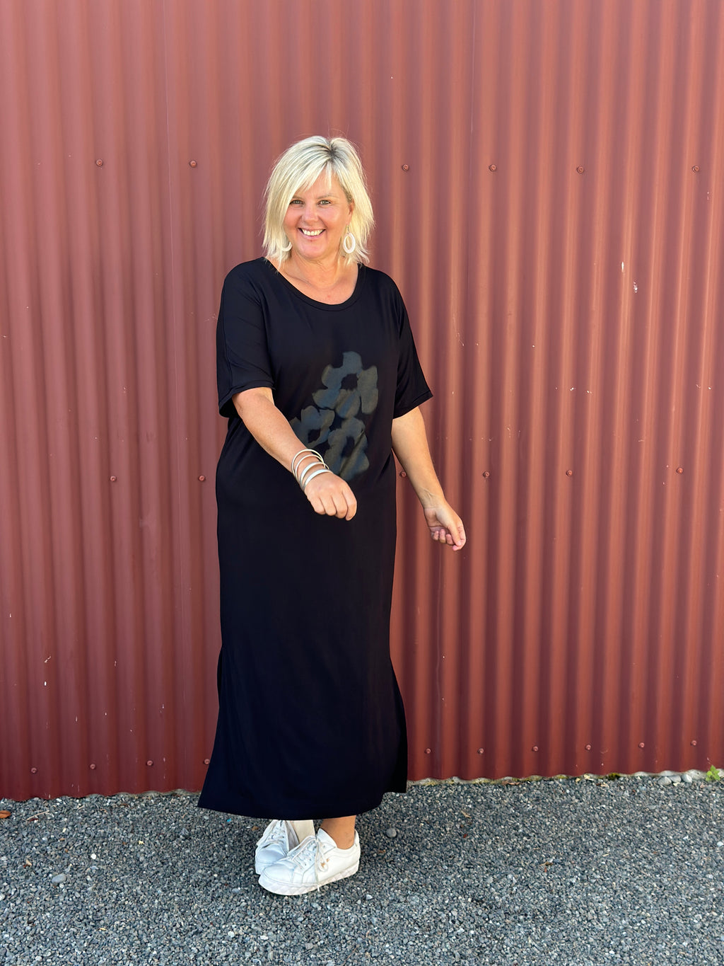 Black Tee Dress - Black Bouquet
