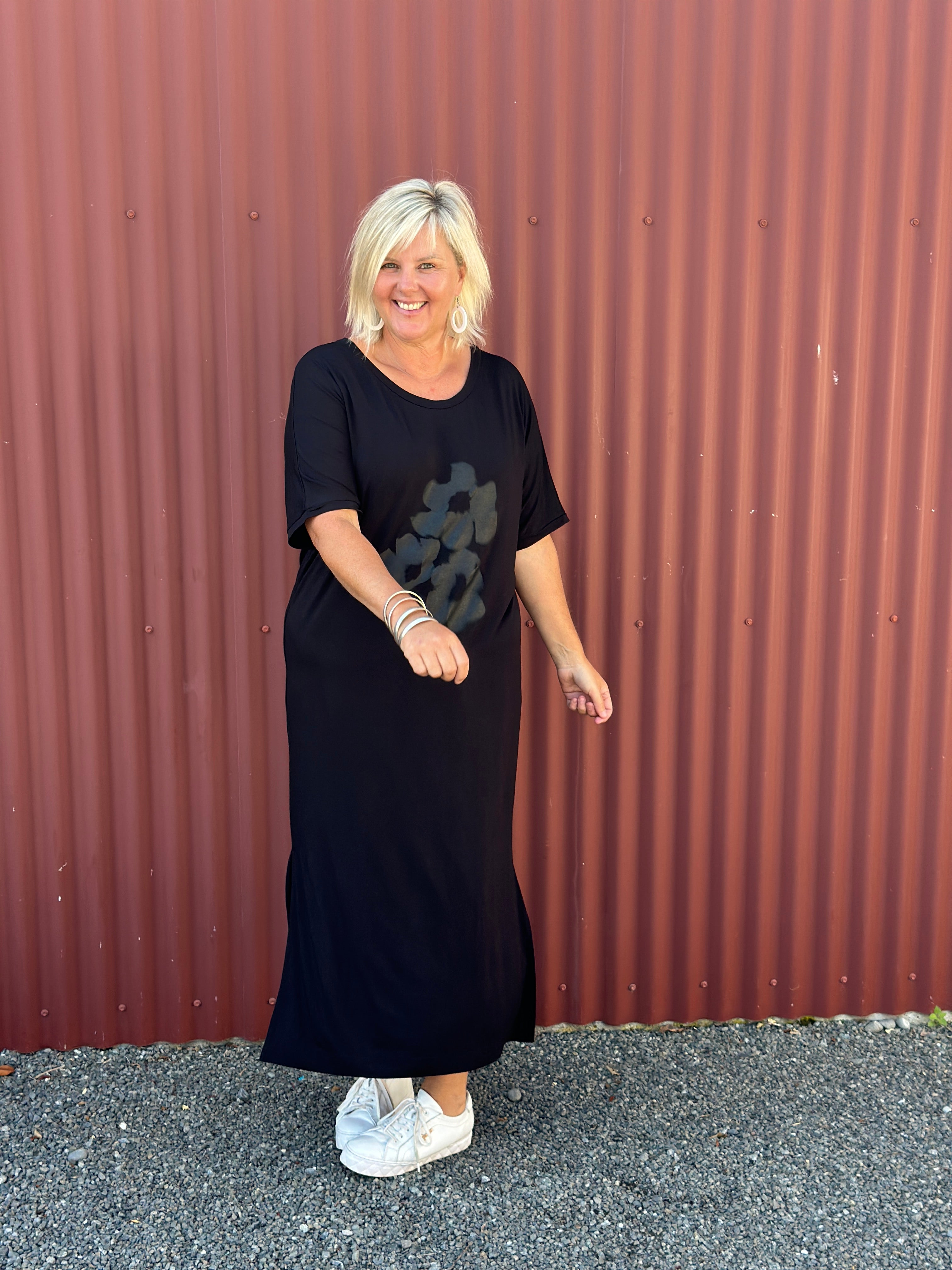 Black Tee Dress - Black Bouquet