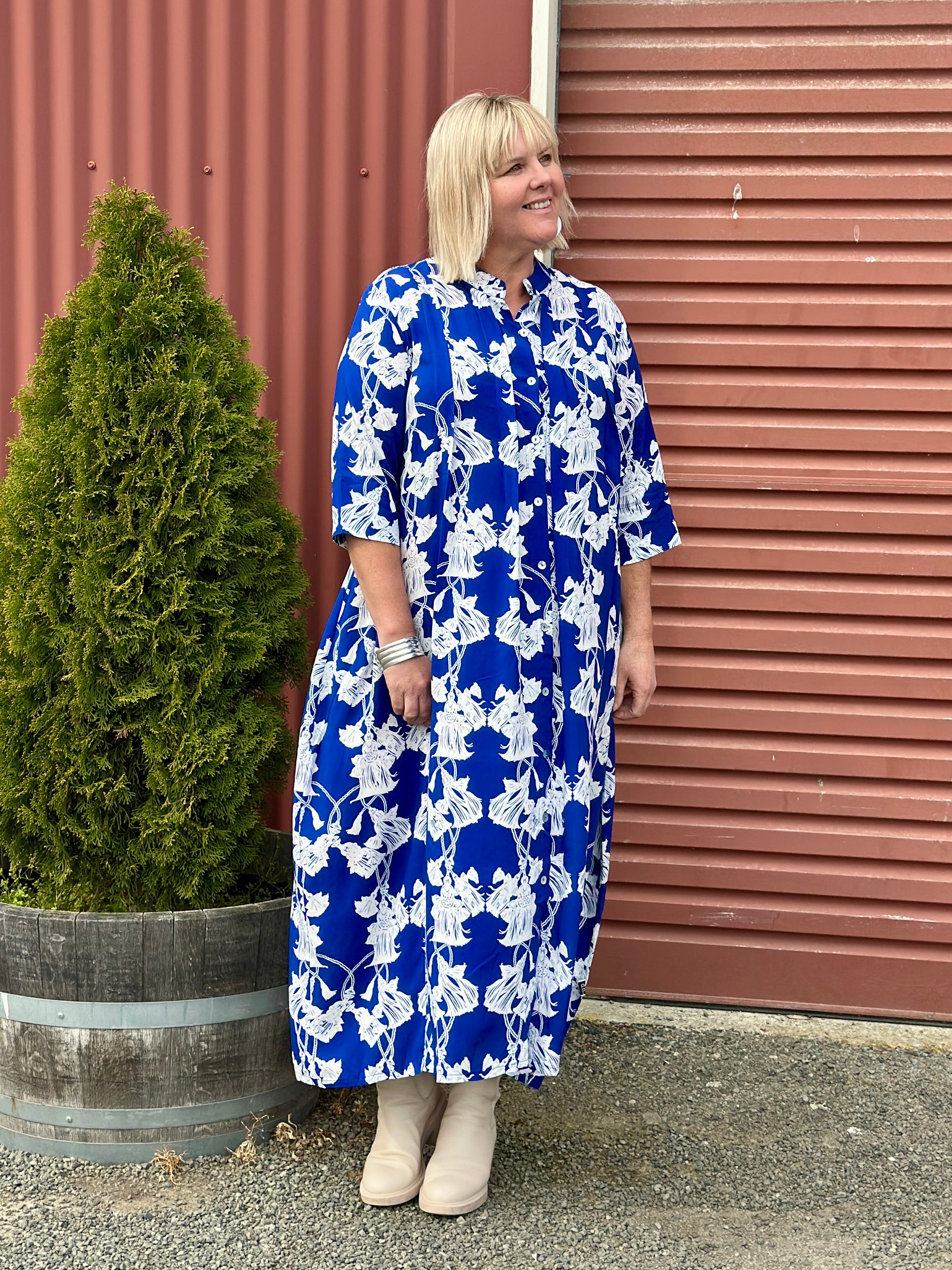 French Me Dress - Cobalt Tassels