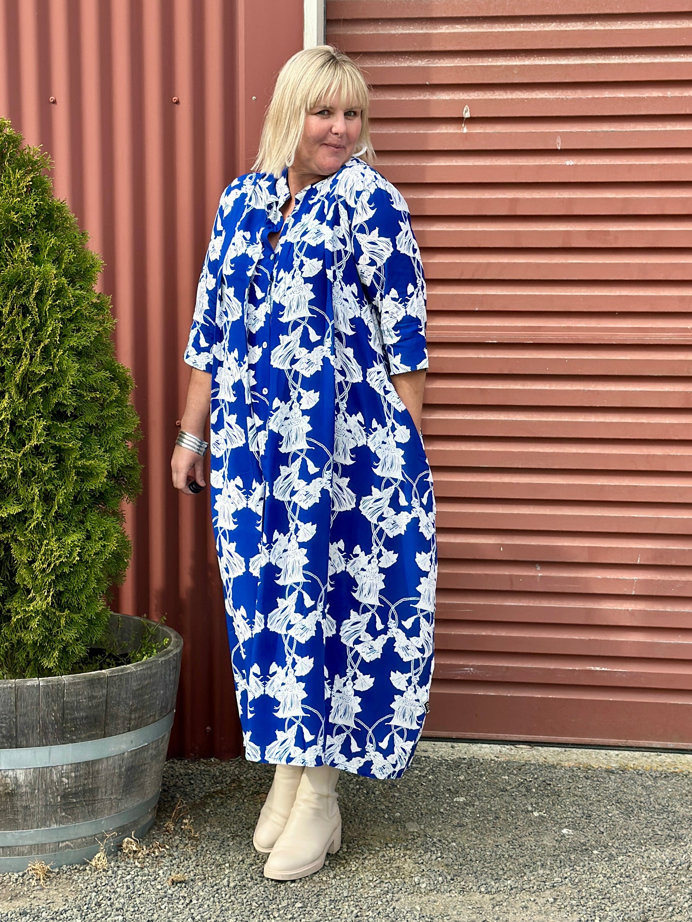 French Me Dress - Cobalt Tassels