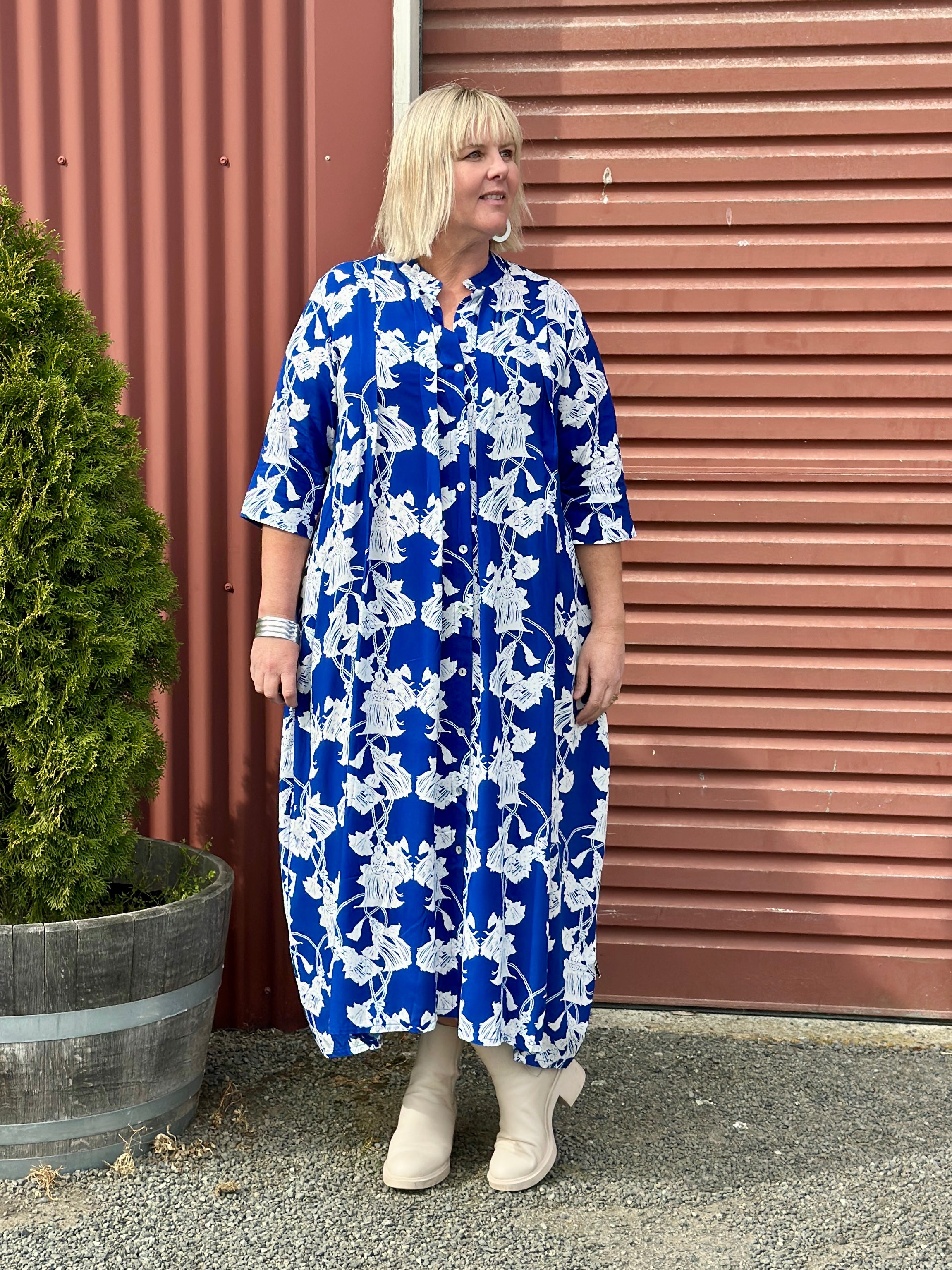 French Me Dress - Cobalt Tassels