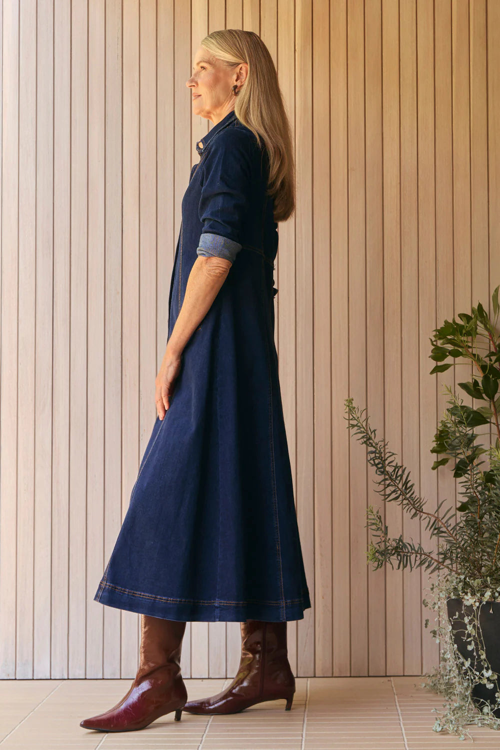 Adrift Collared Denim Dress in Dark Wash