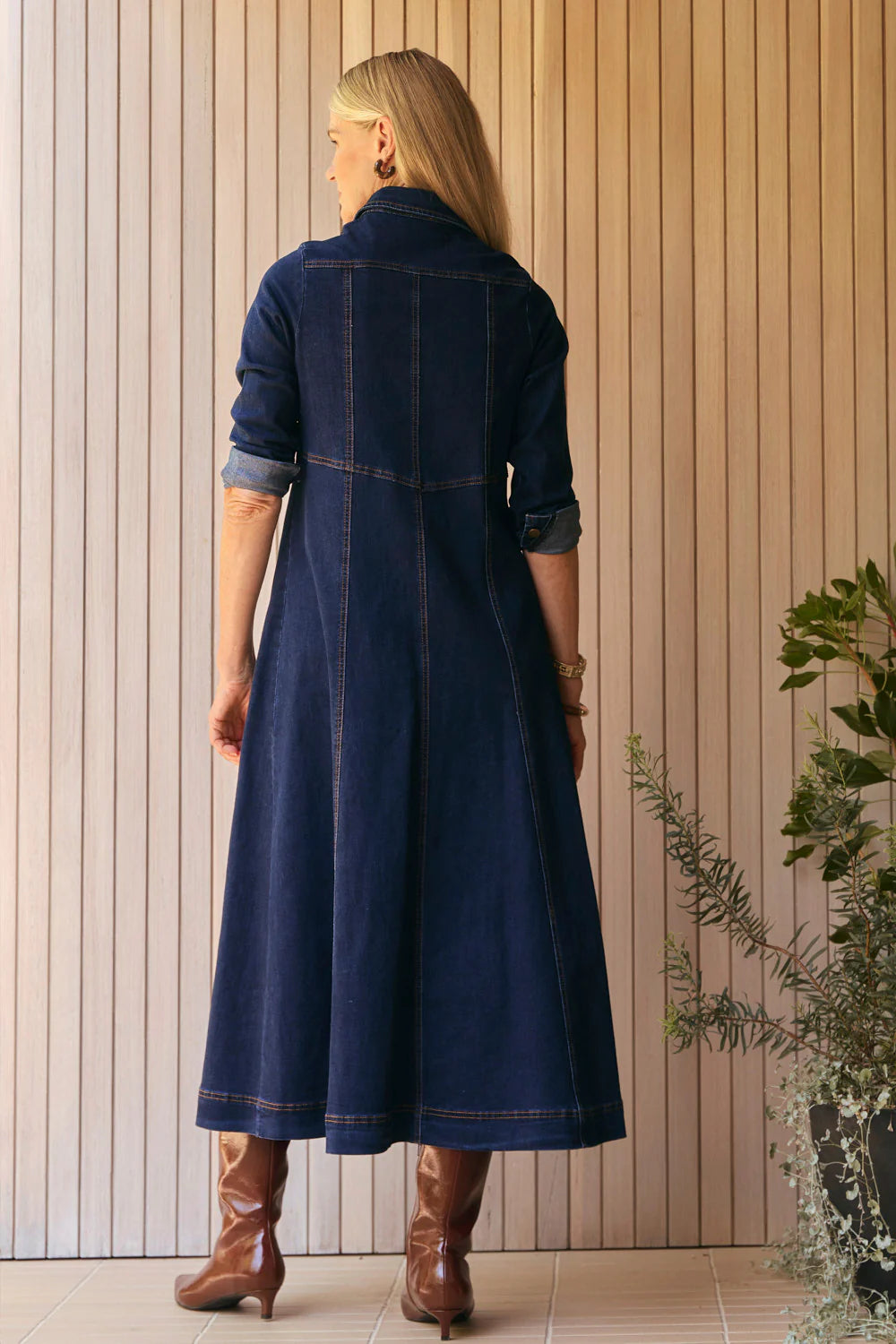 Adrift Collared Denim Dress in Dark Wash