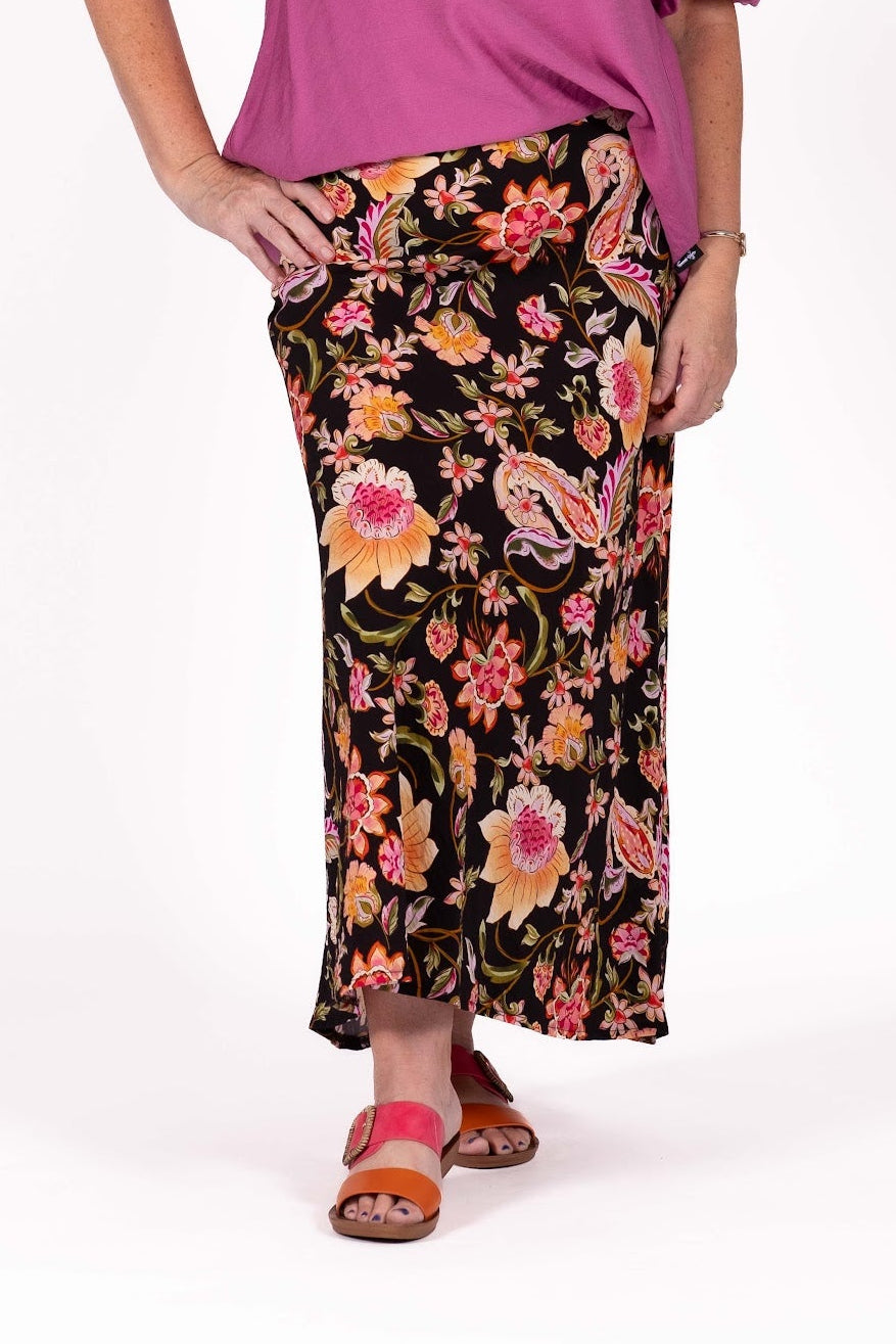 Bias Skirt Black Floral