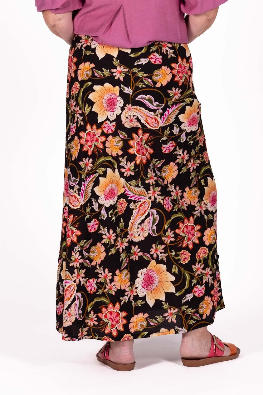 Bias Skirt Black Floral