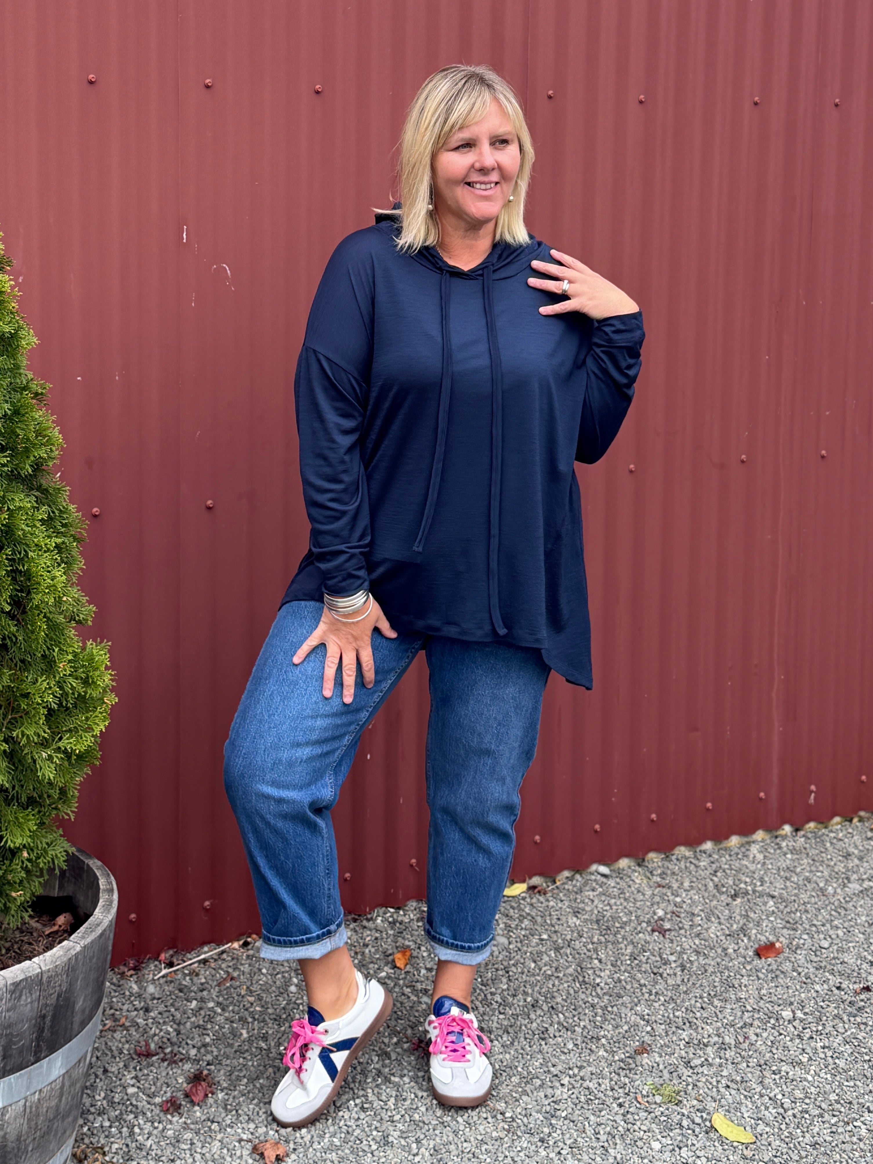 Navy Blue Merino hoodie - Cashews brand