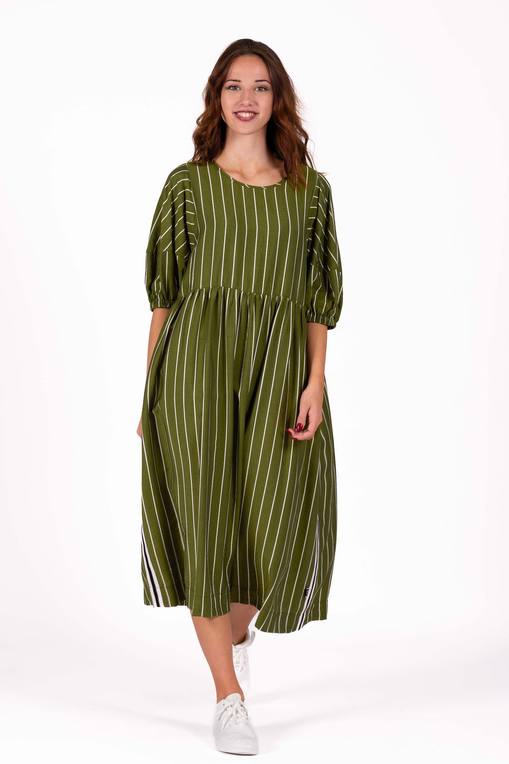 An easy, floaty  Dress with beautiful soft volume through the skirt. Featuring statement balloon sleeves, pockets, and a relaxed fit . Designed by Deeanne Hobbs