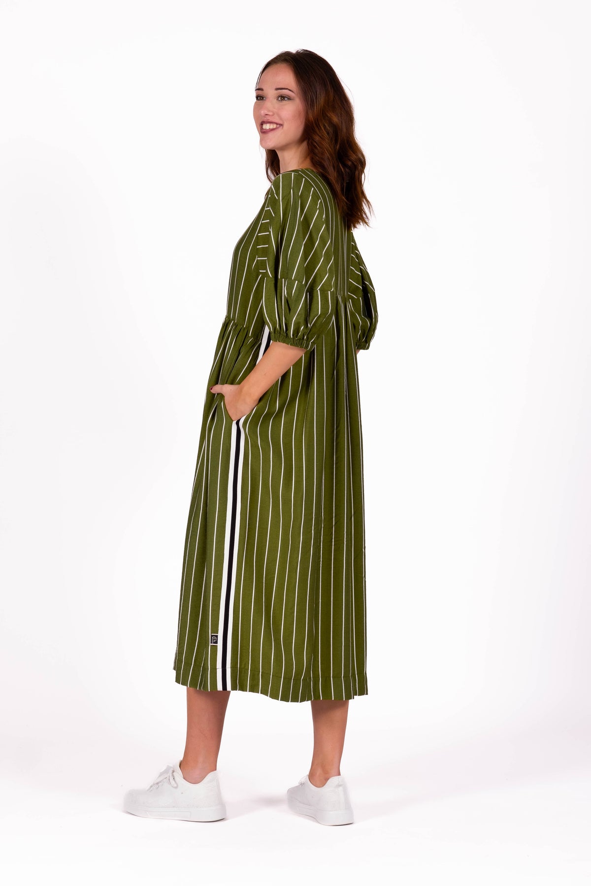An easy, floaty  Dress with beautiful soft volume through the skirt. Featuring statement balloon sleeves, pockets, and a relaxed fit . Designed by Deeanne Hobbs