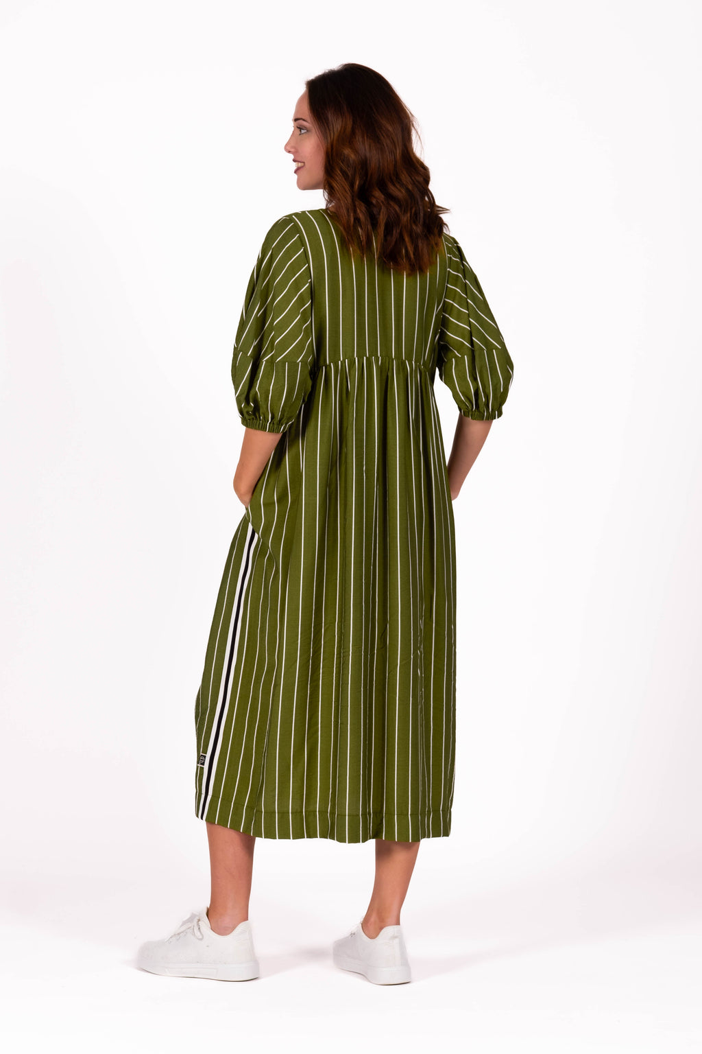 An easy, floaty  Dress with beautiful soft volume through the skirt. Featuring statement balloon sleeves, pockets, and a relaxed fit . Designed by Deeanne Hobbs
