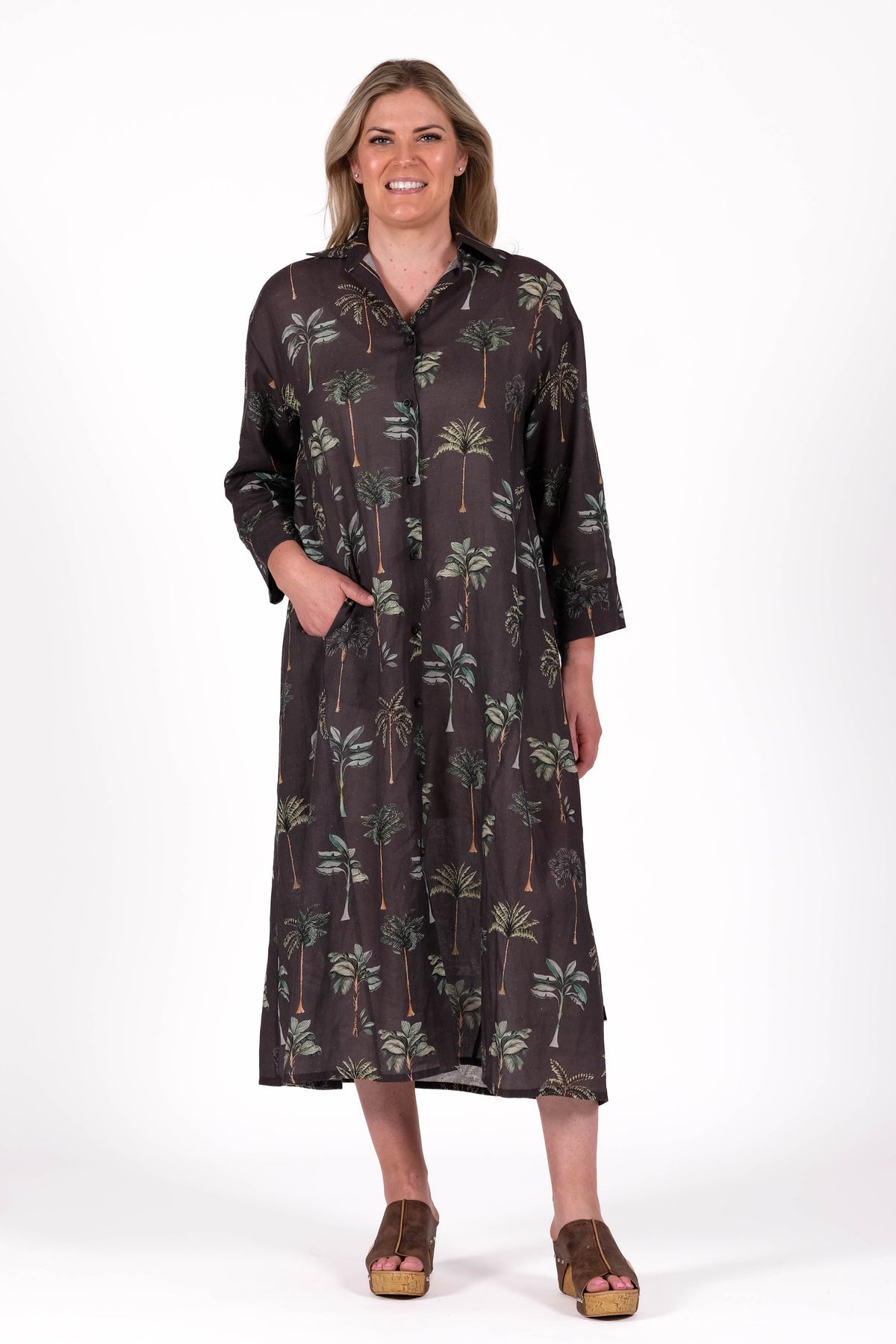 Relaxed tailoring shirt Dress. Featuring a soft shirt collar, clean button front, inset pockets, and a subtle back box pleat that creates beautiful movement through the body. By Deeanne Hobbs 