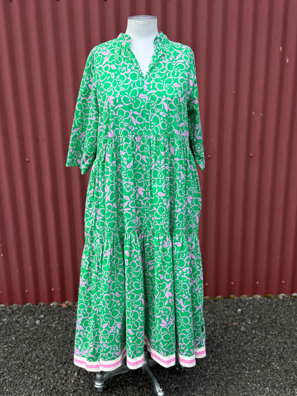 Jellicoe- Green and Pink Tiered Dress- Size 2XL