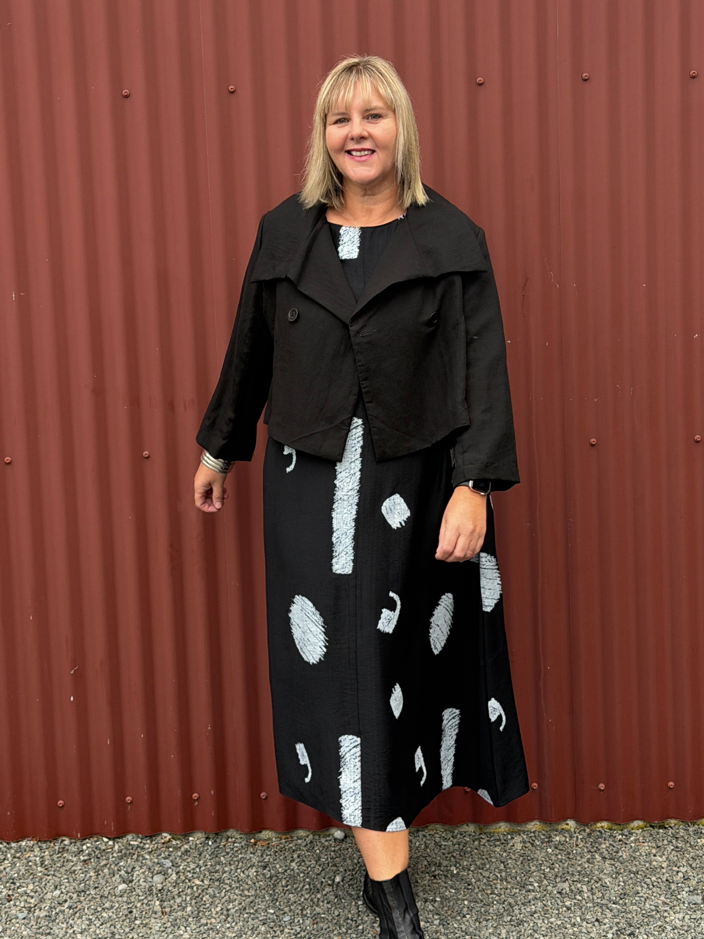 This Jacket is like a mini coat - it is fabulously relaxed structure and soft textured. It will actually go with EVERYTHING. By Lost and Led Astray