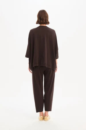 Tirelli Oversized 3/4 Stripe sleeve Tee - Chocolate