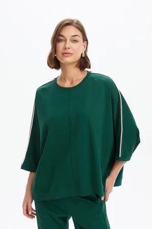 Tirelli Oversized 3/4 Stripe sleeve Tee - Juniper Green