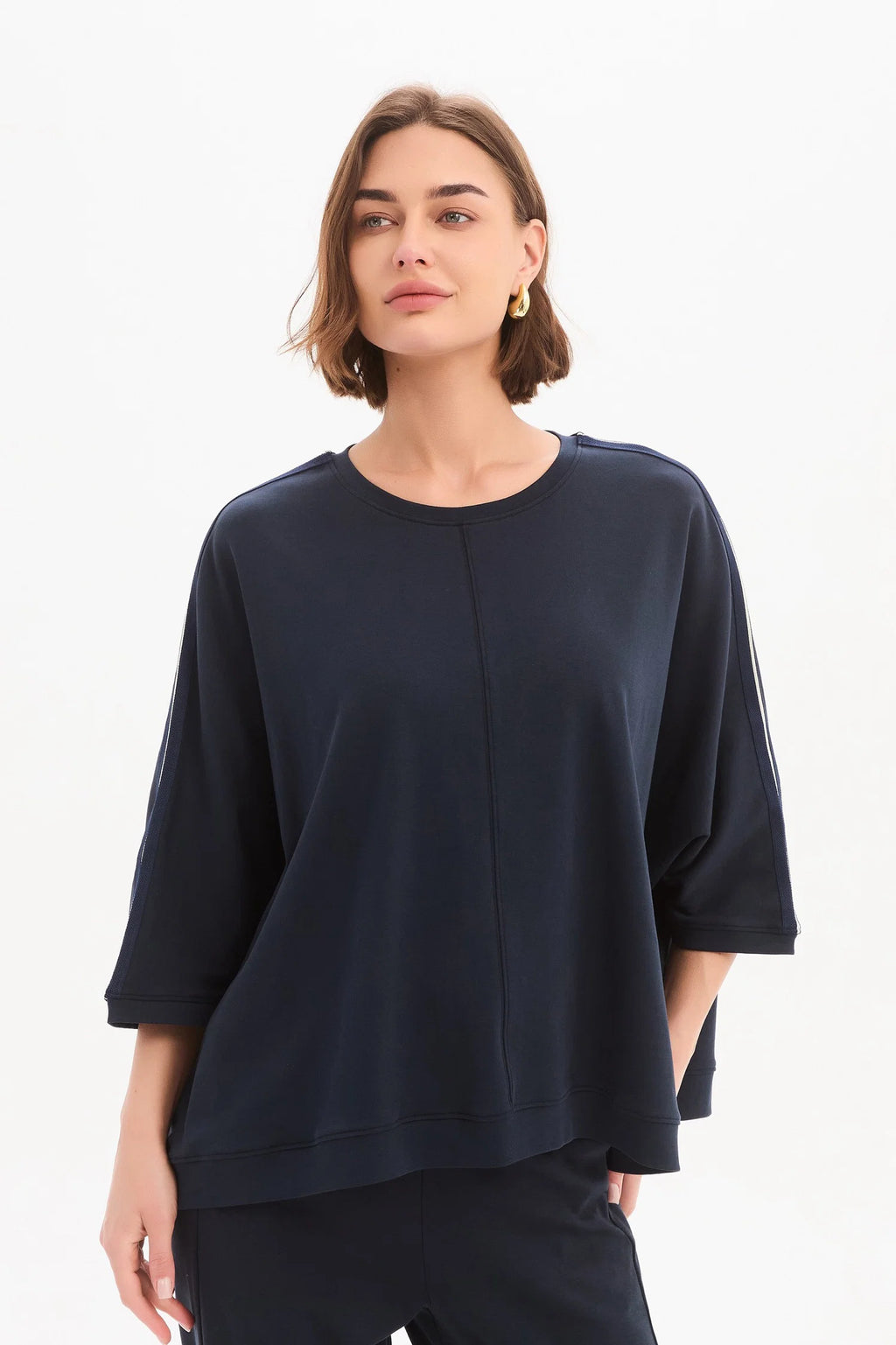 Tirelli Oversized 3/4 Stripe sleeve Tee - Navy