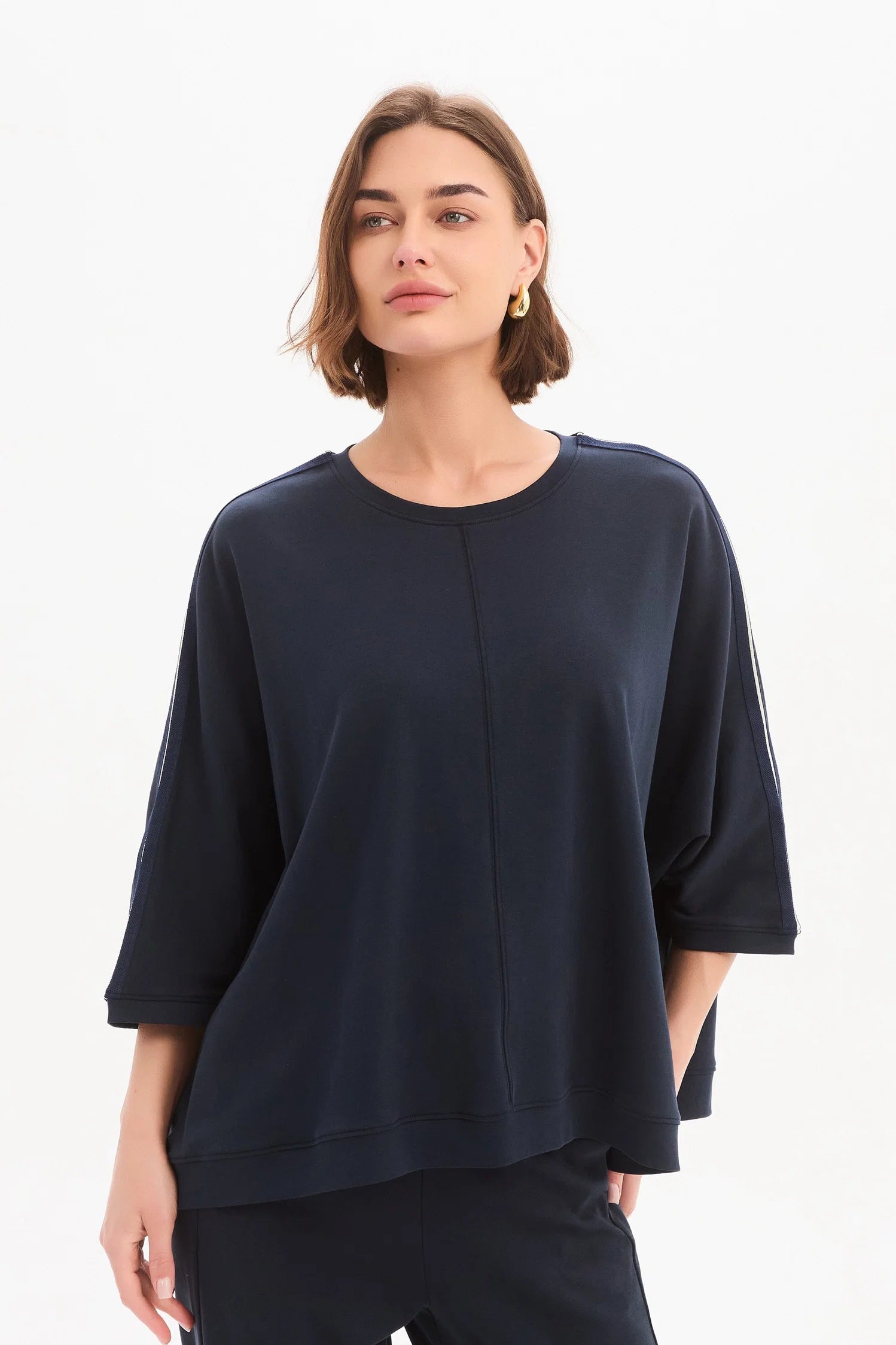 Tirelli Oversized 3/4 Stripe sleeve Tee - Navy