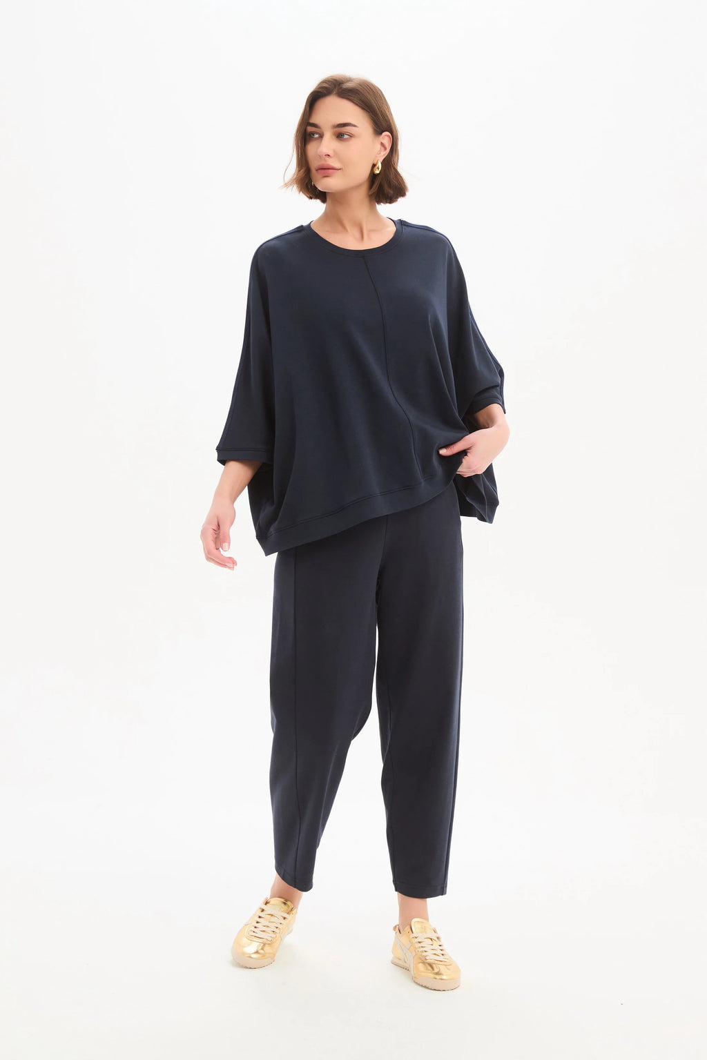 Tirelli Oversized 3/4 Stripe sleeve Tee - Navy