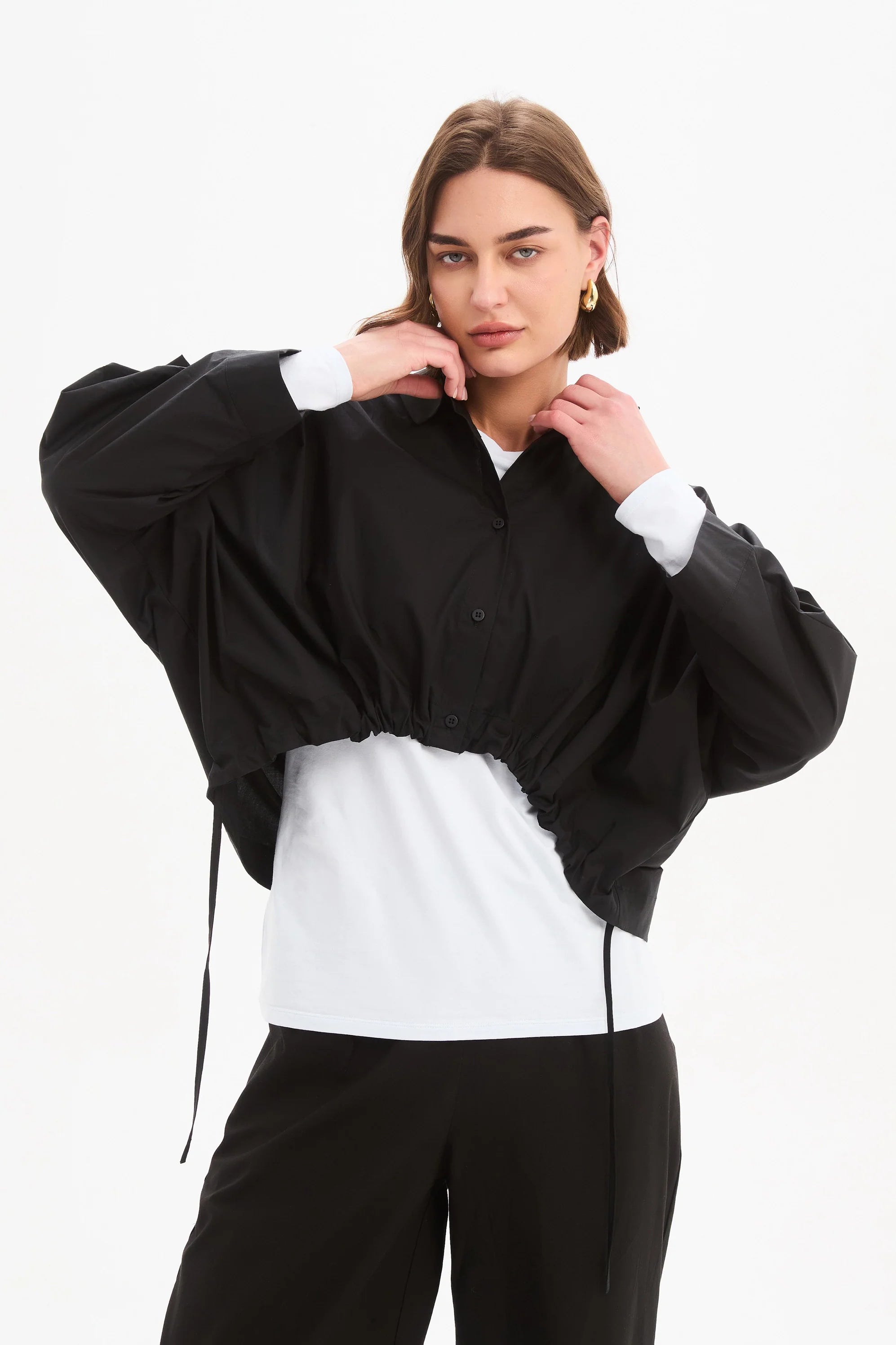 Wide Crop Poplin Overshirt | Black