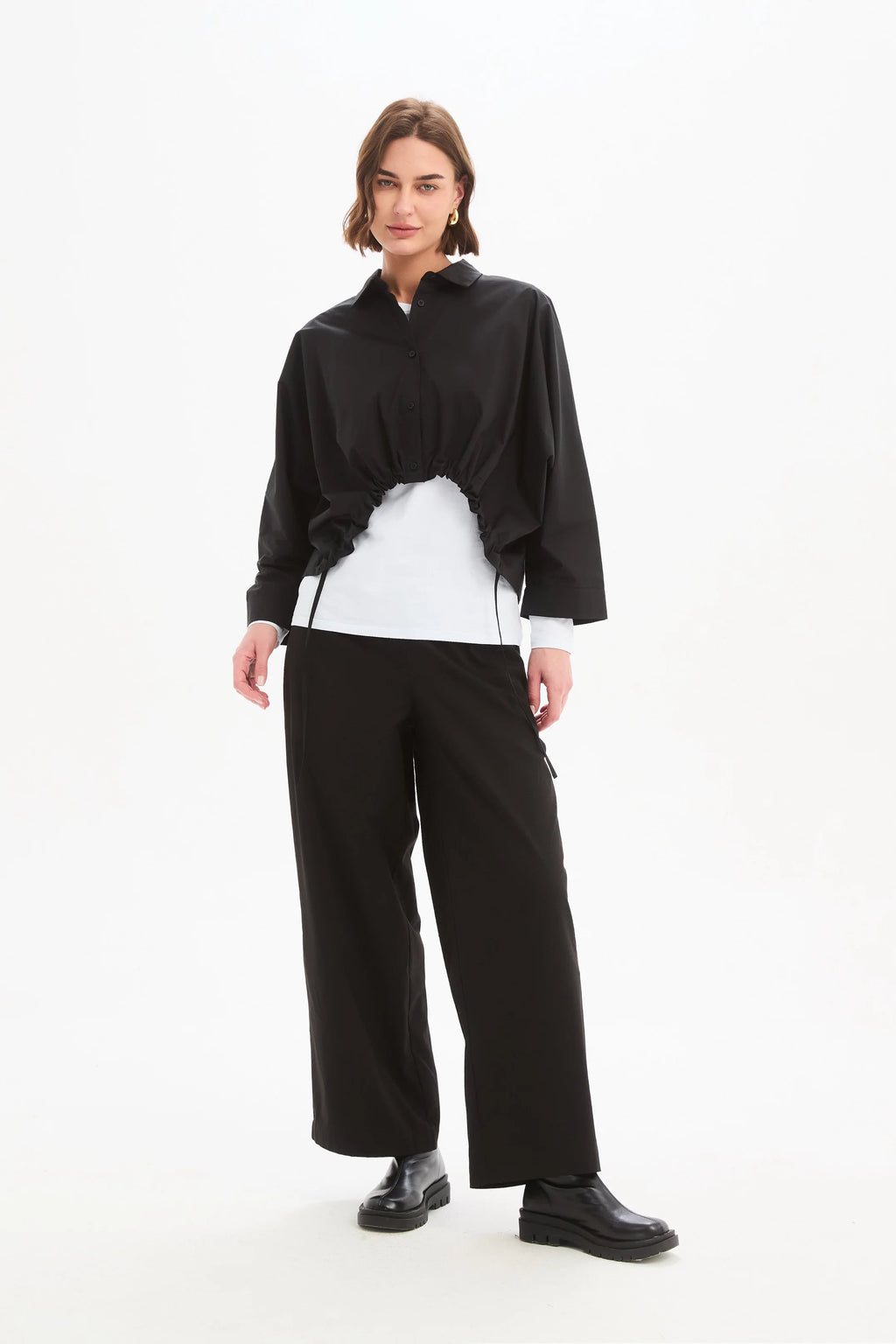 Wide Crop Poplin Overshirt | Black