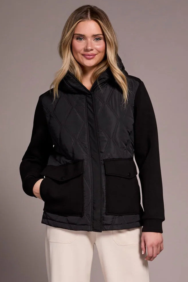 Quilted-Front Combo Puffer Coat