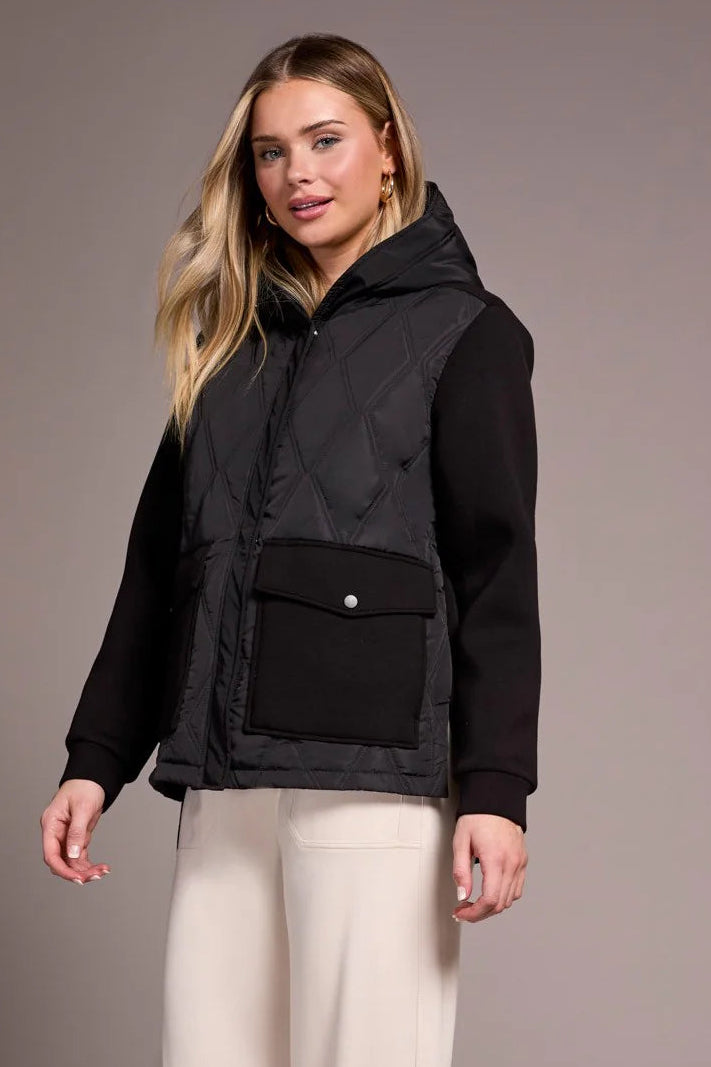 Quilted-Front Combo Puffer Coat