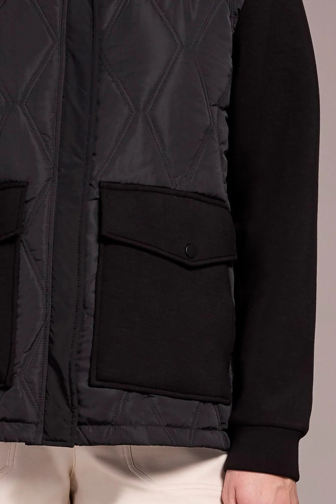 Quilted-Front Combo Puffer Coat