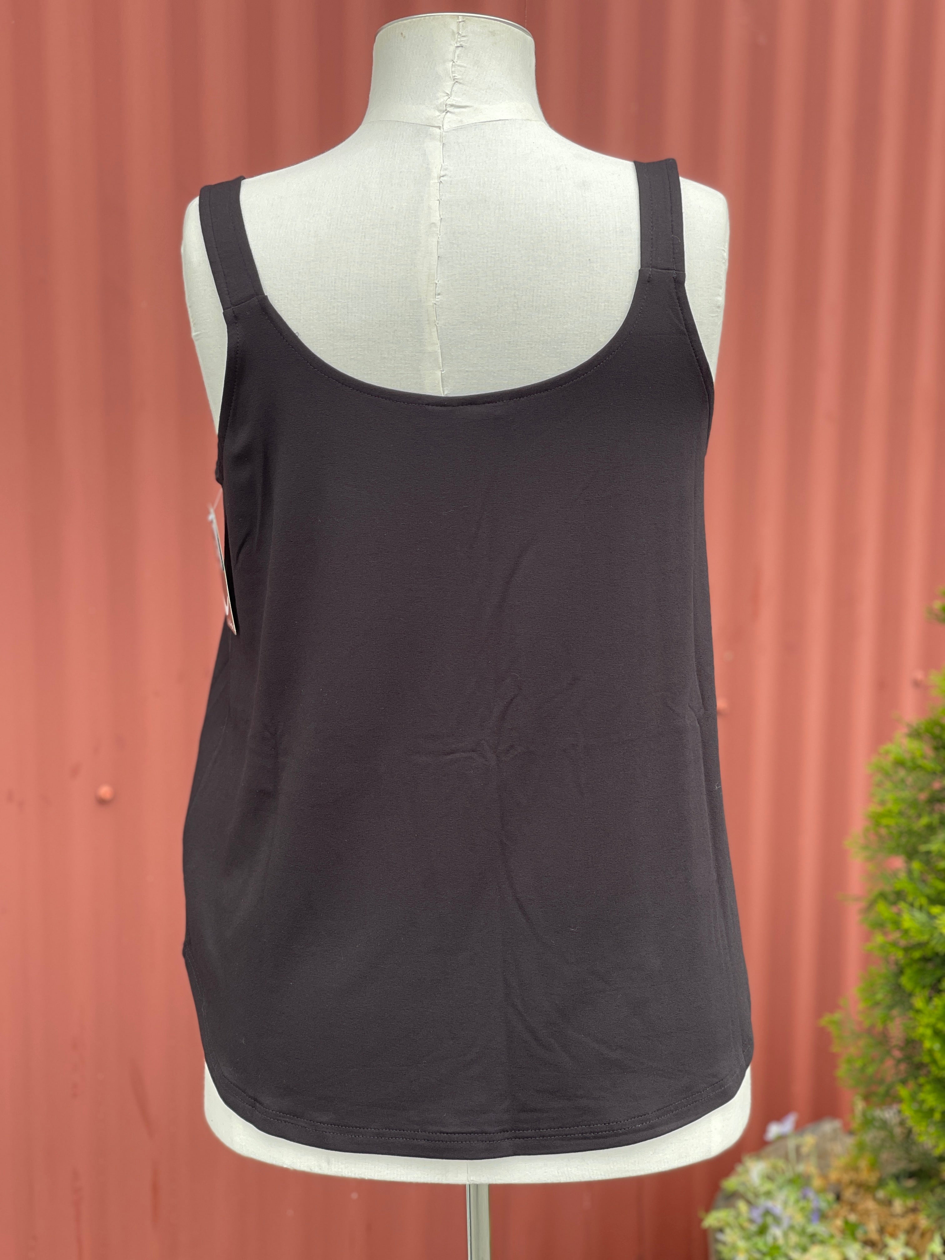! Curved Hem Singlet -Black